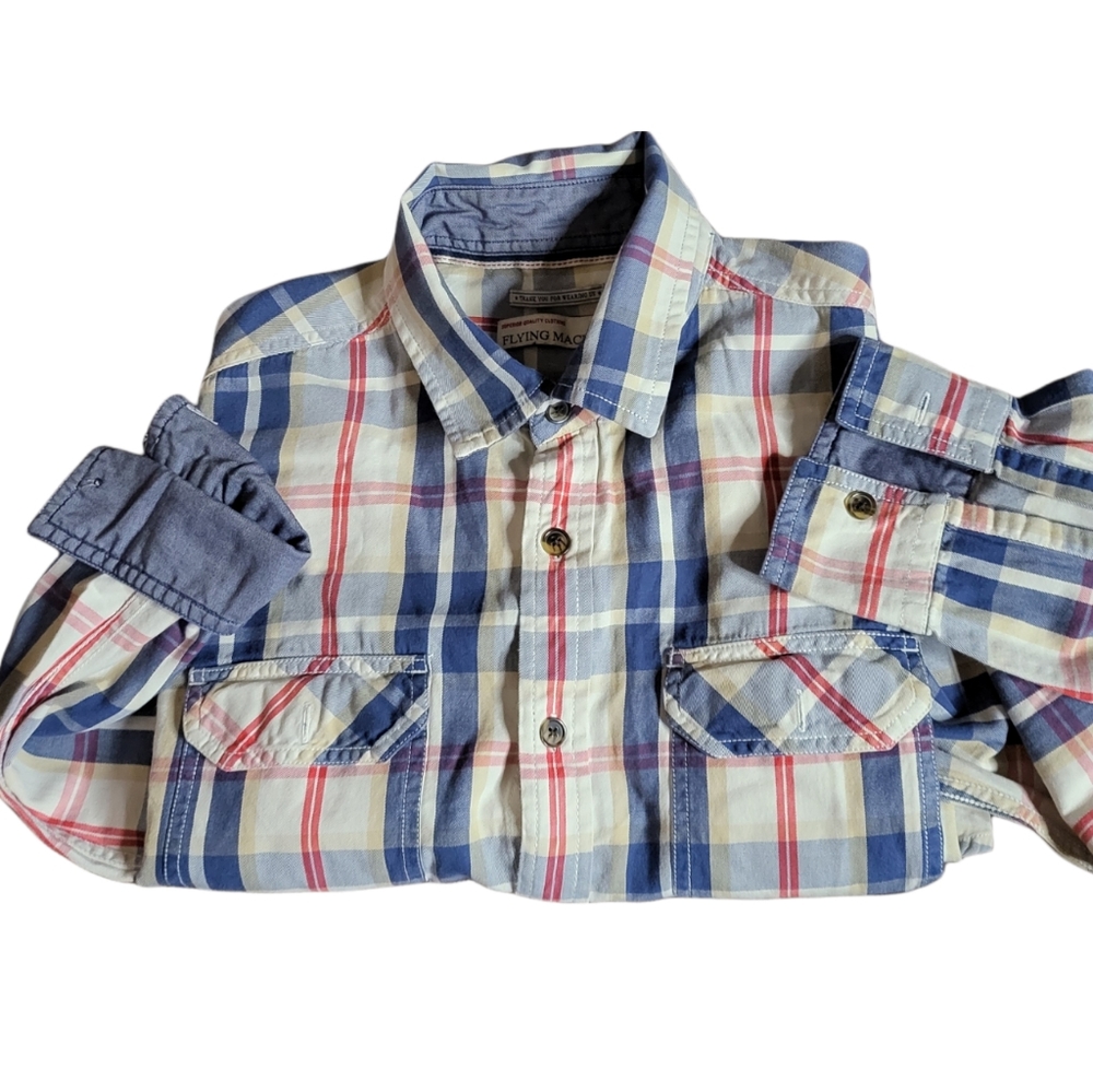 ❤️ Flying Machine Men's Casual Button Down Plaid Shirt